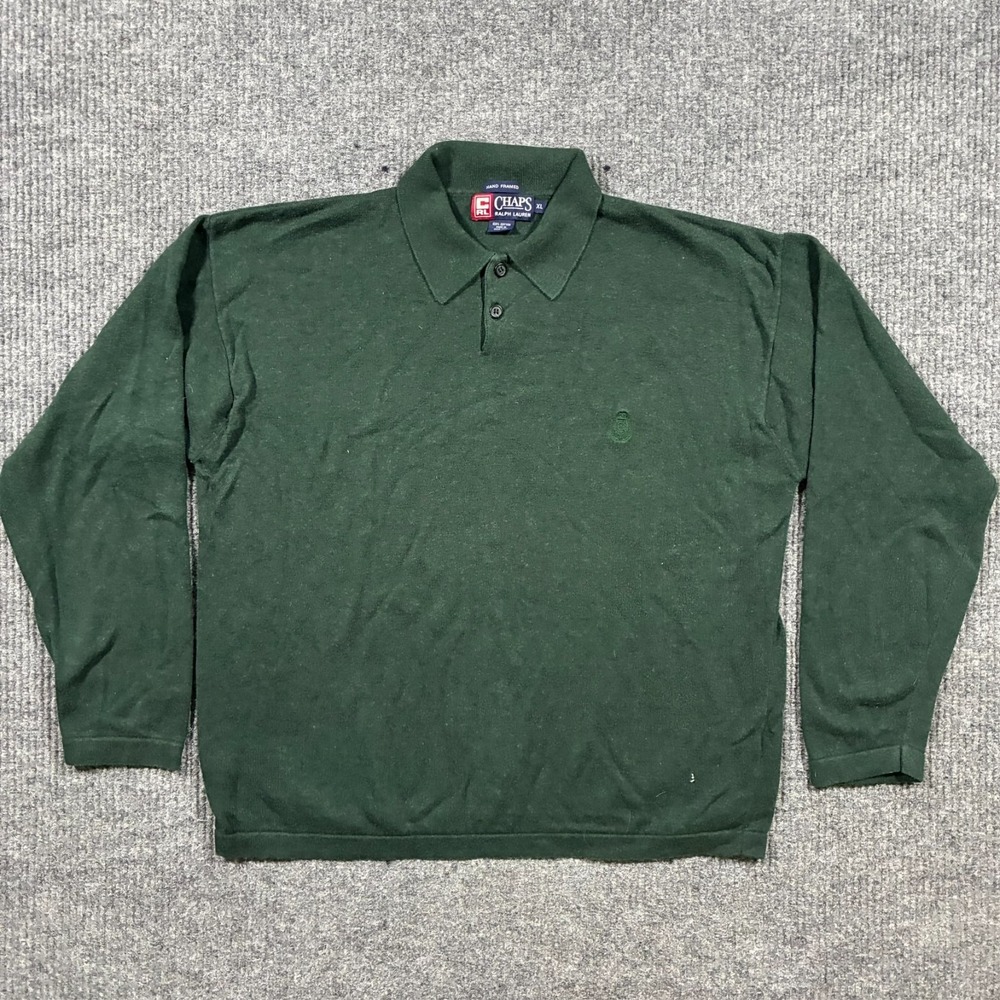 Vintage Chaps Ralph Lauren Mens Polo Shirt XL Green Long Sleeve 90s Hand Framed